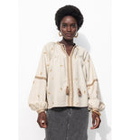 Blouse Brodée Folk Femme - Naturel Uni Clair