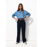 Chemise Brodée Oversize Femme - Jeans Uni Fonce