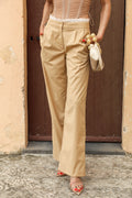 Pantalon Droit Trompe-L'Œil Orné Dentelle - Cookie