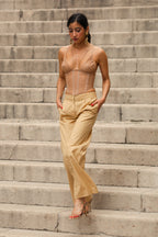 Pantalon Droit Trompe-L'Œil Orné Dentelle - Cookie