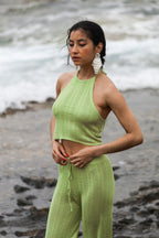 Uniforme En Maille Ajourée Haut Licou Et Pantalon - Vert Pomme