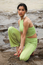 Uniforme En Maille Ajourée Haut Licou Et Pantalon - Vert Pomme