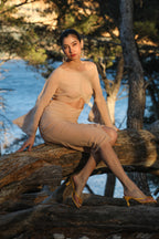 Robe Midi En Chiffon À Découpe Drapé - Nude