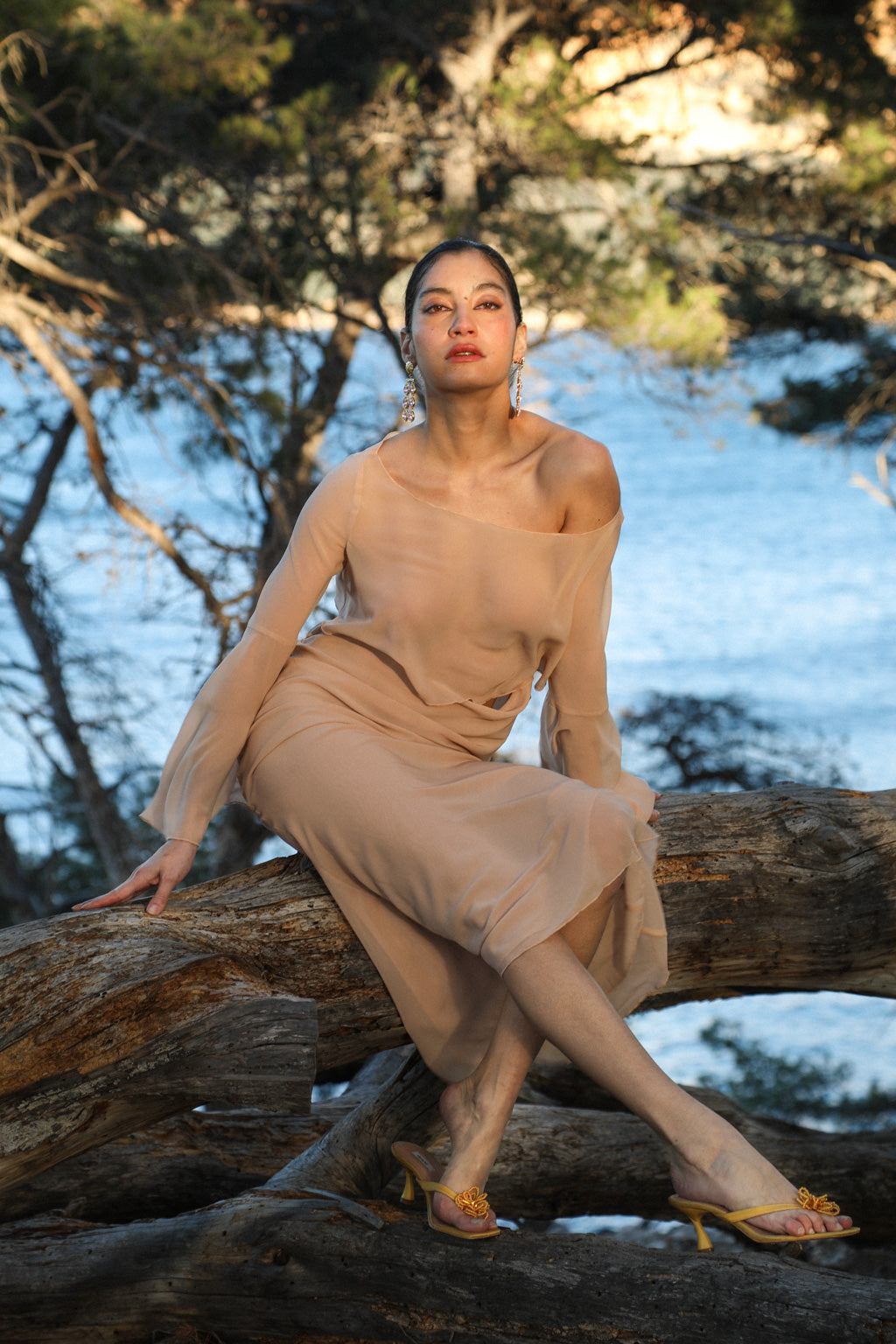 Robe Midi En Chiffon À Découpe Drapé - Nude
