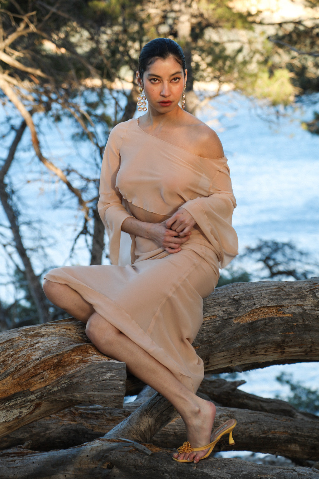 Robe Midi En Chiffon À Découpe Drapé - Nude