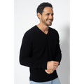 Pull Col V Agel Noir, Jersey, 100% Cachemire, 2 Fils - Homme