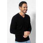Pull Col V Agel Noir, Jersey, 100% Cachemire, 2 Fils - Homme