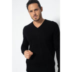 Pull Col V Agel Noir, Jersey, 100% Cachemire, 2 Fils - Homme
