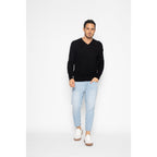 Pull Col V Agel Noir, Jersey, 100% Cachemire, 2 Fils - Homme