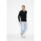 Pull Col V Agel Noir, Jersey, 100% Cachemire, 2 Fils - Homme