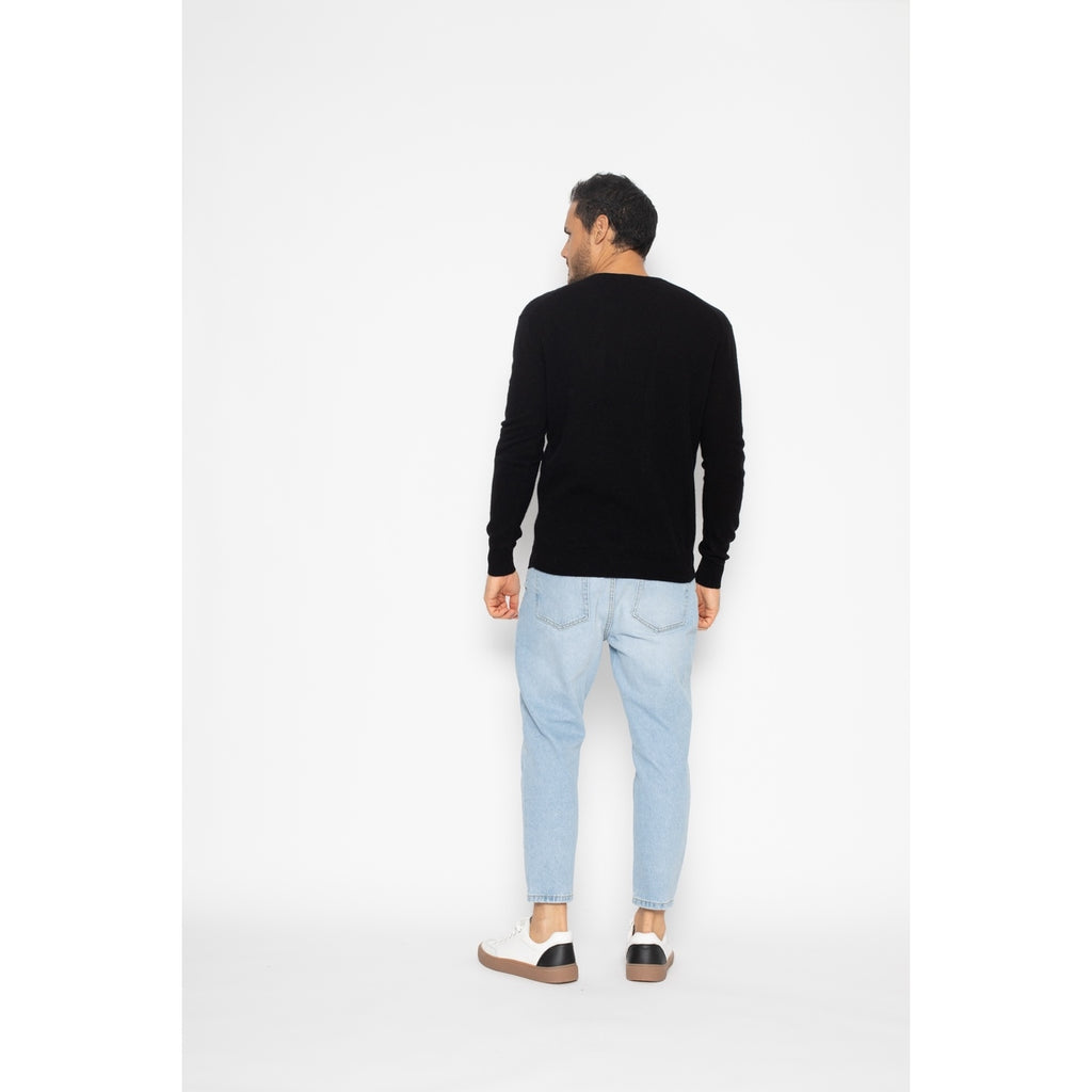 Pull Col V Agel Noir, Jersey, 100% Cachemire, 2 Fils - Homme