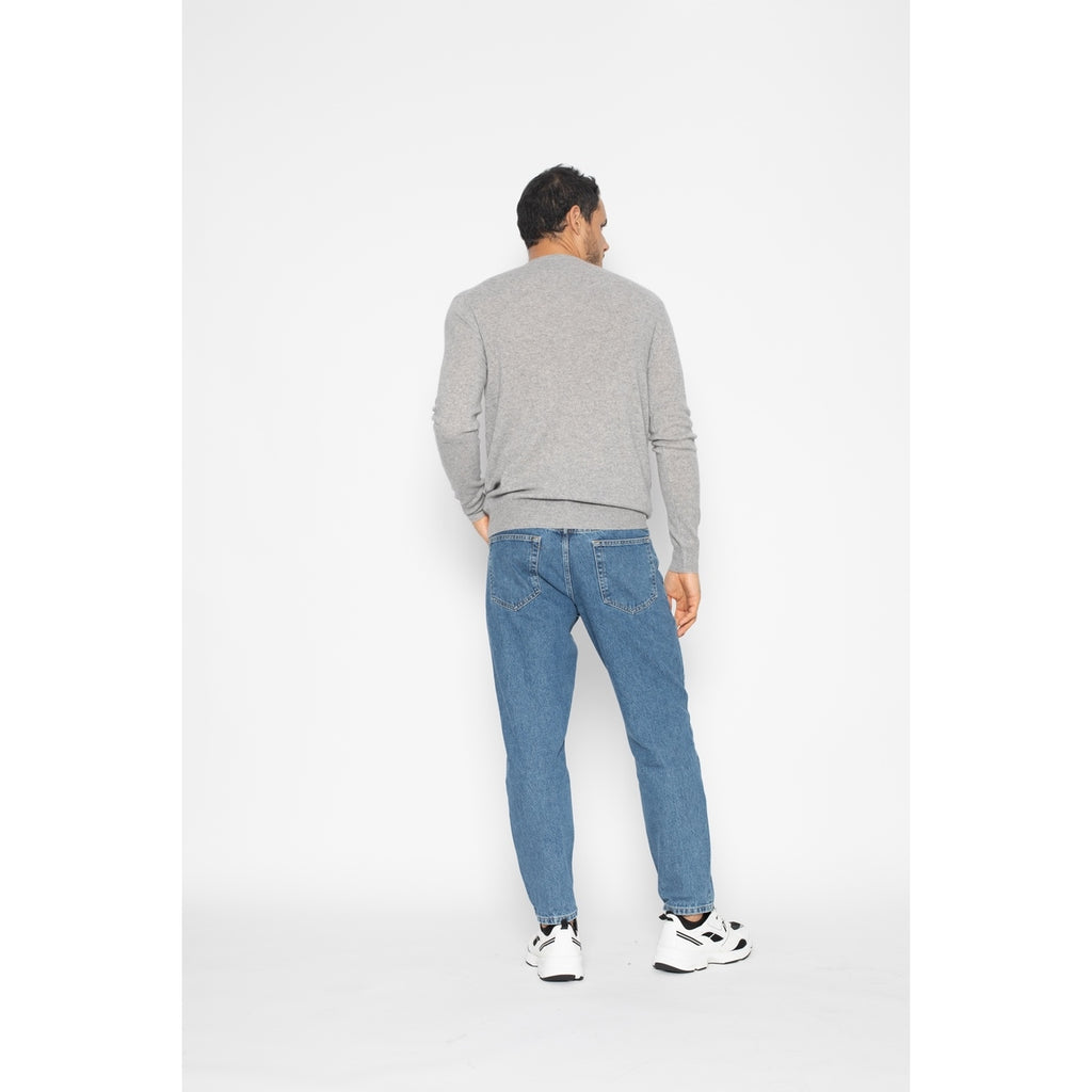 Pull Col V Agel Gris Chiné, Jersey, 100% Cachemire, 2 Fils - Homme