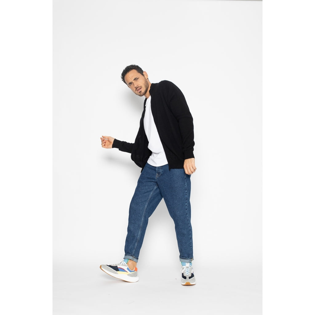 Pull Zippé Albaron Noir, Jersey, 100% Cachemire, 2 Fils, 260 Gr - Homme