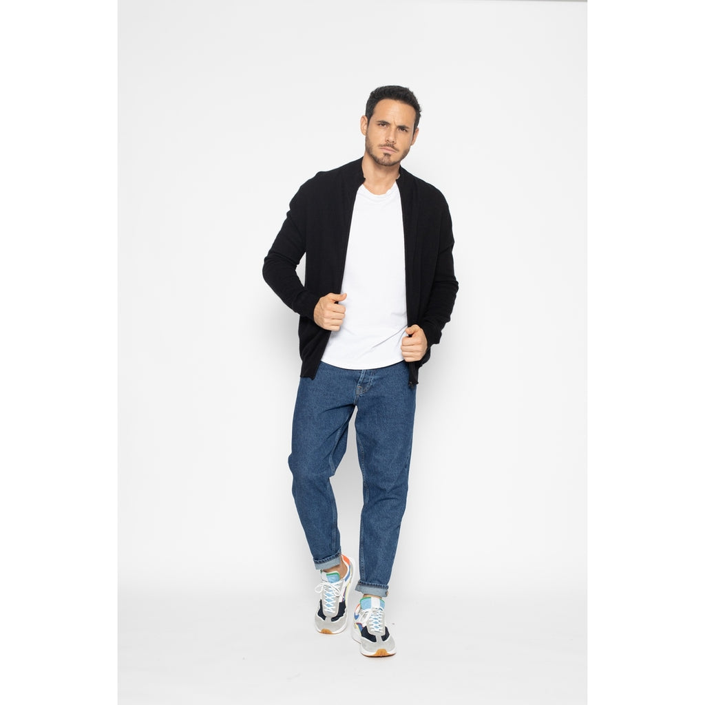 Pull Zippé Albaron Noir, Jersey, 100% Cachemire, 2 Fils, 260 Gr - Homme