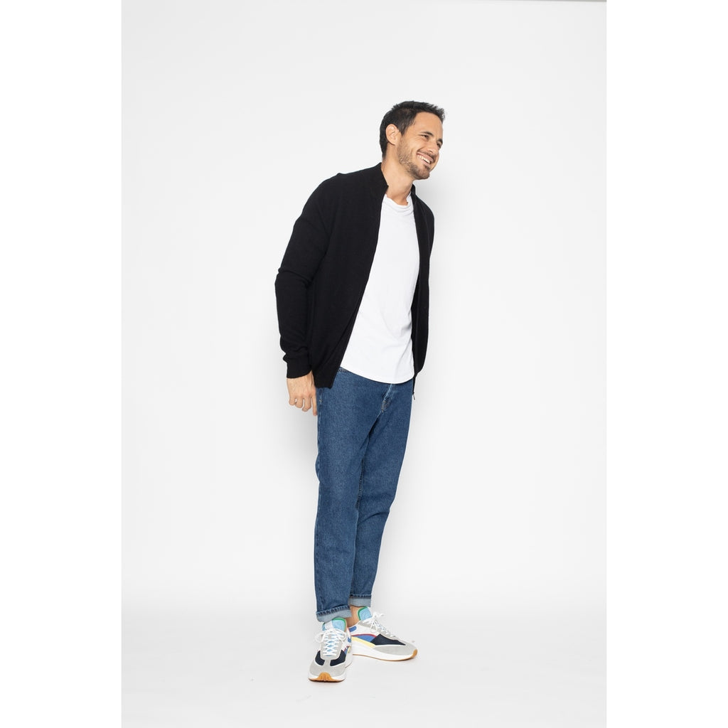 Pull Zippé Albaron Noir, Jersey, 100% Cachemire, 2 Fils, 260 Gr - Homme