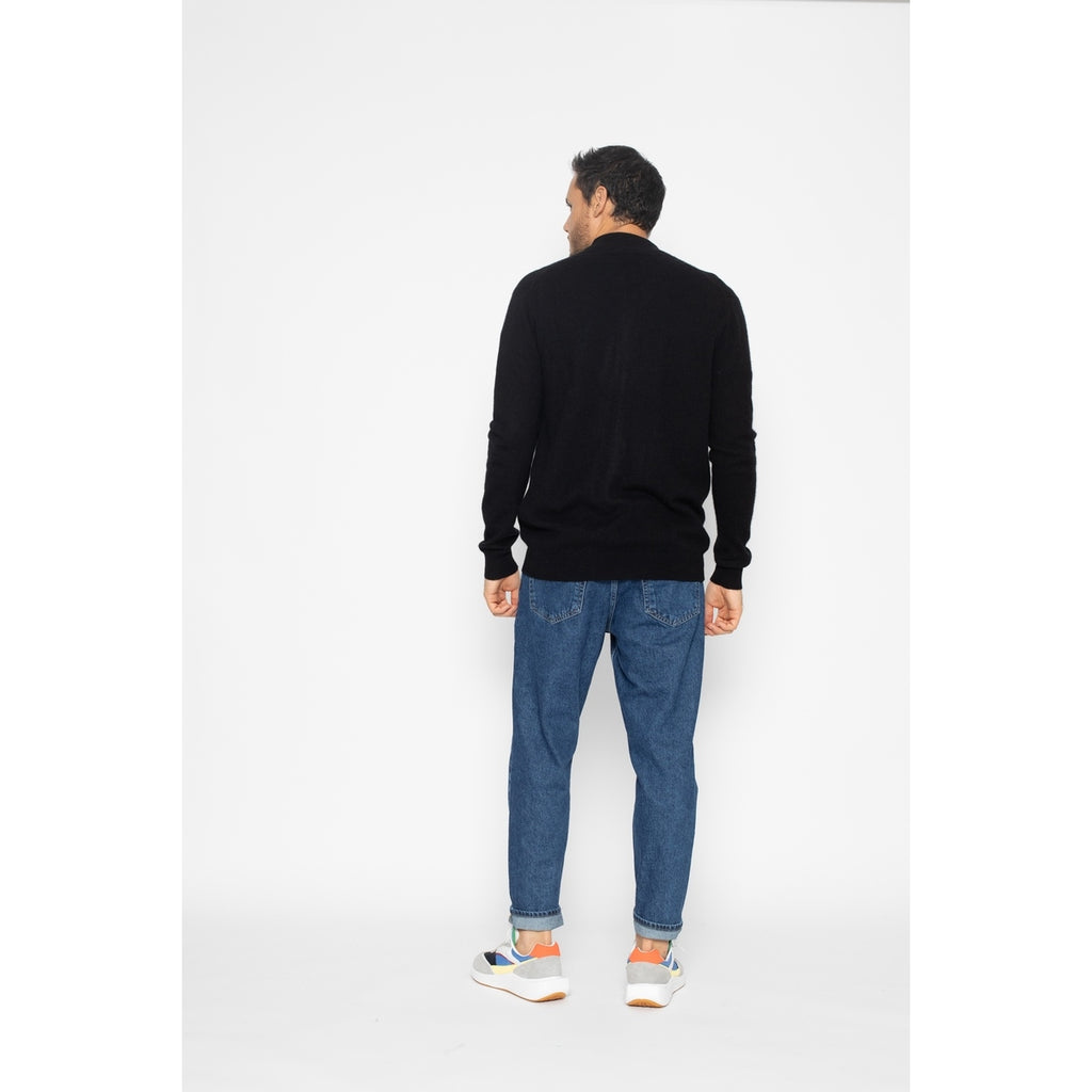 Pull Zippé Albaron Noir, Jersey, 100% Cachemire, 2 Fils, 260 Gr - Homme