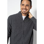 Pull Zippé Albaron Gris Sombre, Jersey, 100% Cachemire, 2 Fils, 261 Gr - Homme