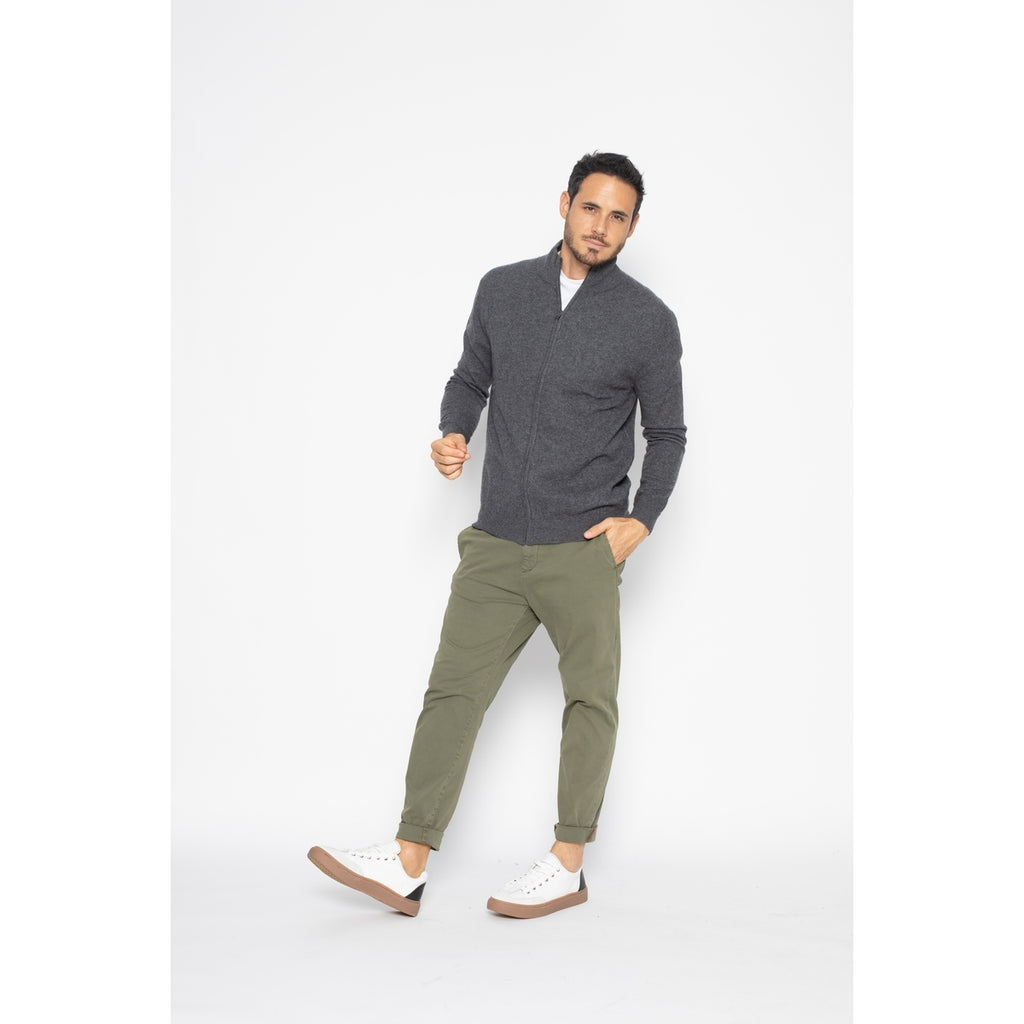 Pull Zippé Albaron Gris Sombre, Jersey, 100% Cachemire, 2 Fils, 261 Gr - Homme