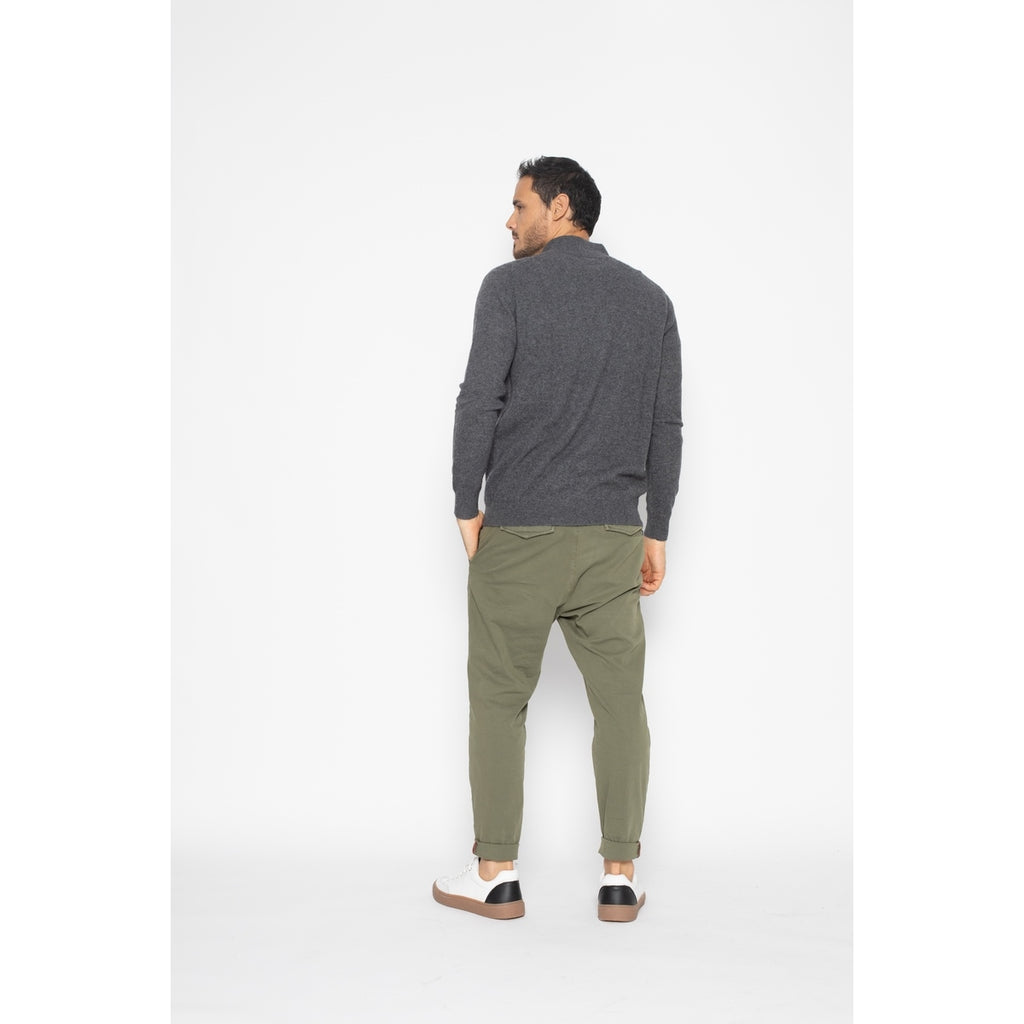 Pull Zippé Albaron Gris Sombre, Jersey, 100% Cachemire, 2 Fils, 261 Gr - Homme