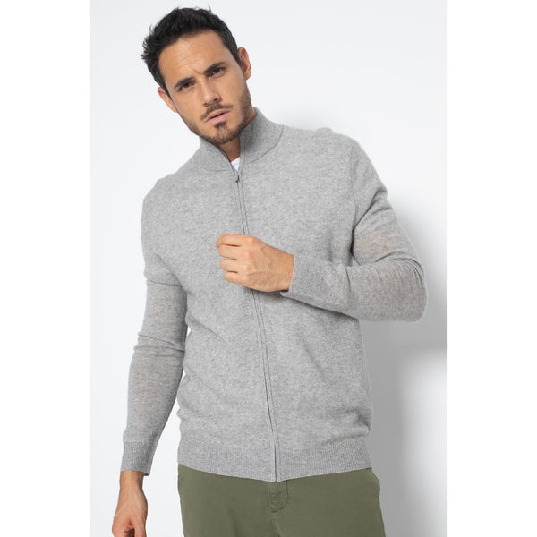 Pull Zippé Albaron Gris Chiné, Jersey, 100% Cachemire, 2 Fils, 262 Gr - Homme