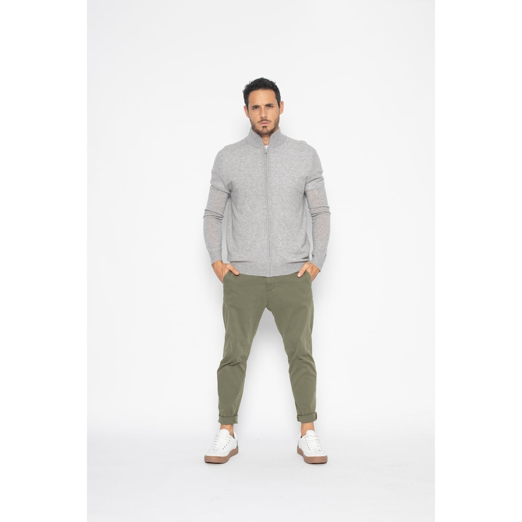 Pull Zippé Albaron Gris Chiné, Jersey, 100% Cachemire, 2 Fils, 262 Gr - Homme