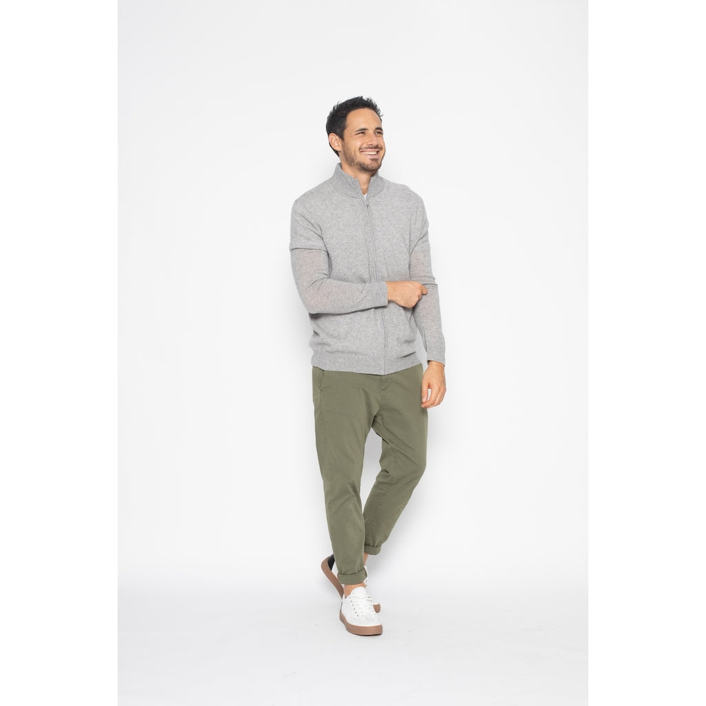 Pull Zippé Albaron Gris Chiné, Jersey, 100% Cachemire, 2 Fils, 262 Gr - Homme