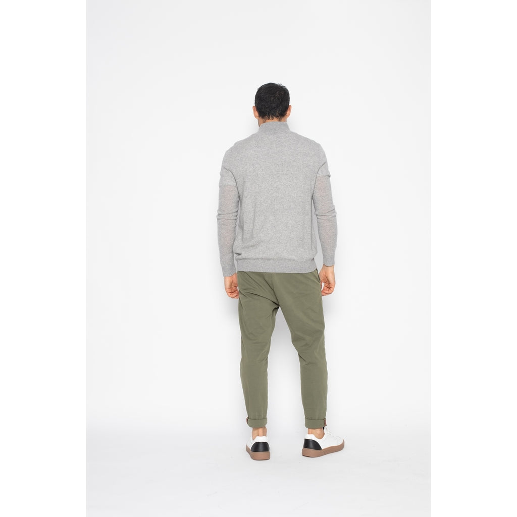 Pull Zippé Albaron Gris Chiné, Jersey, 100% Cachemire, 2 Fils, 262 Gr - Homme