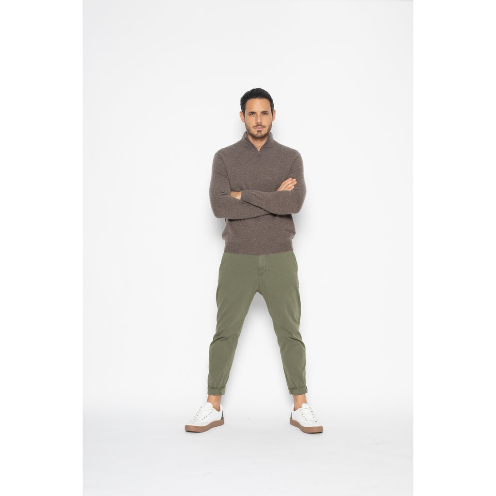 Pull Col Zippé Ambin Taupe, Jersey, 100% Cachemire, 2 Fils - Homme