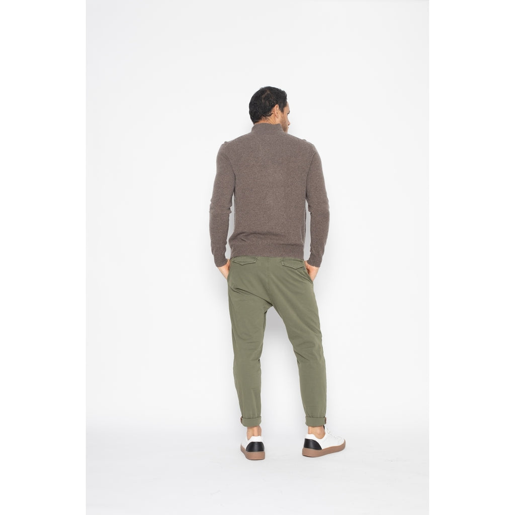 Pull Col Zippé Ambin Taupe, Jersey, 100% Cachemire, 2 Fils - Homme