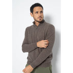Pull Col Zippé Ambin Taupe, Jersey, 100% Cachemire, 2 Fils - Homme