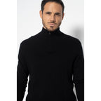 Pull Col Zippé Ambin Noir, Jersey, 100% Cachemire, 2 Fils - Homme