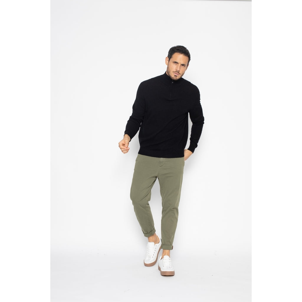 Pull Col Zippé Ambin Noir, Jersey, 100% Cachemire, 2 Fils - Homme