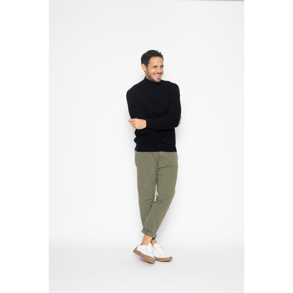 Pull Col Zippé Ambin Noir, Jersey, 100% Cachemire, 2 Fils - Homme