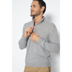 Pull Col Zippé Ambin Gris Chiné, Jersey, 100% Cachemire, 2 Fils - Homme