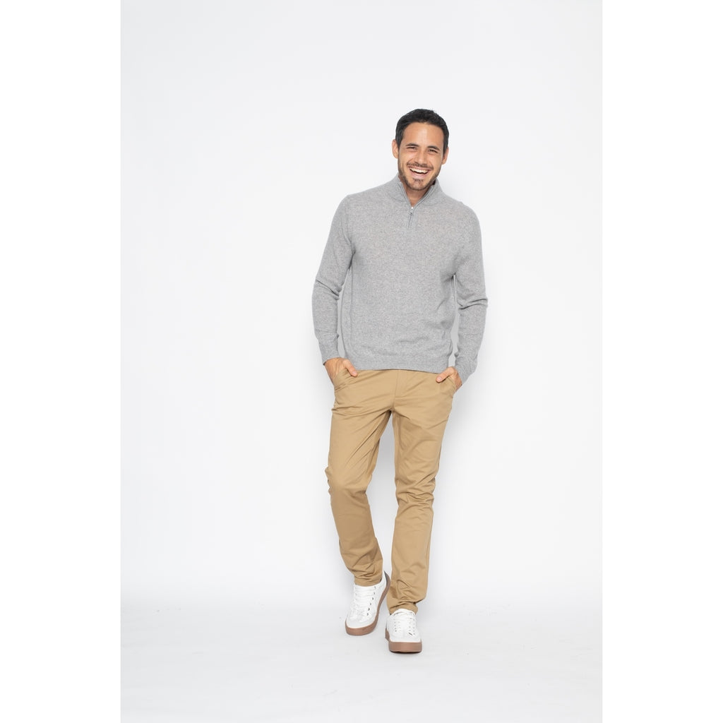 Pull Col Zippé Ambin Gris Chiné, Jersey, 100% Cachemire, 2 Fils - Homme