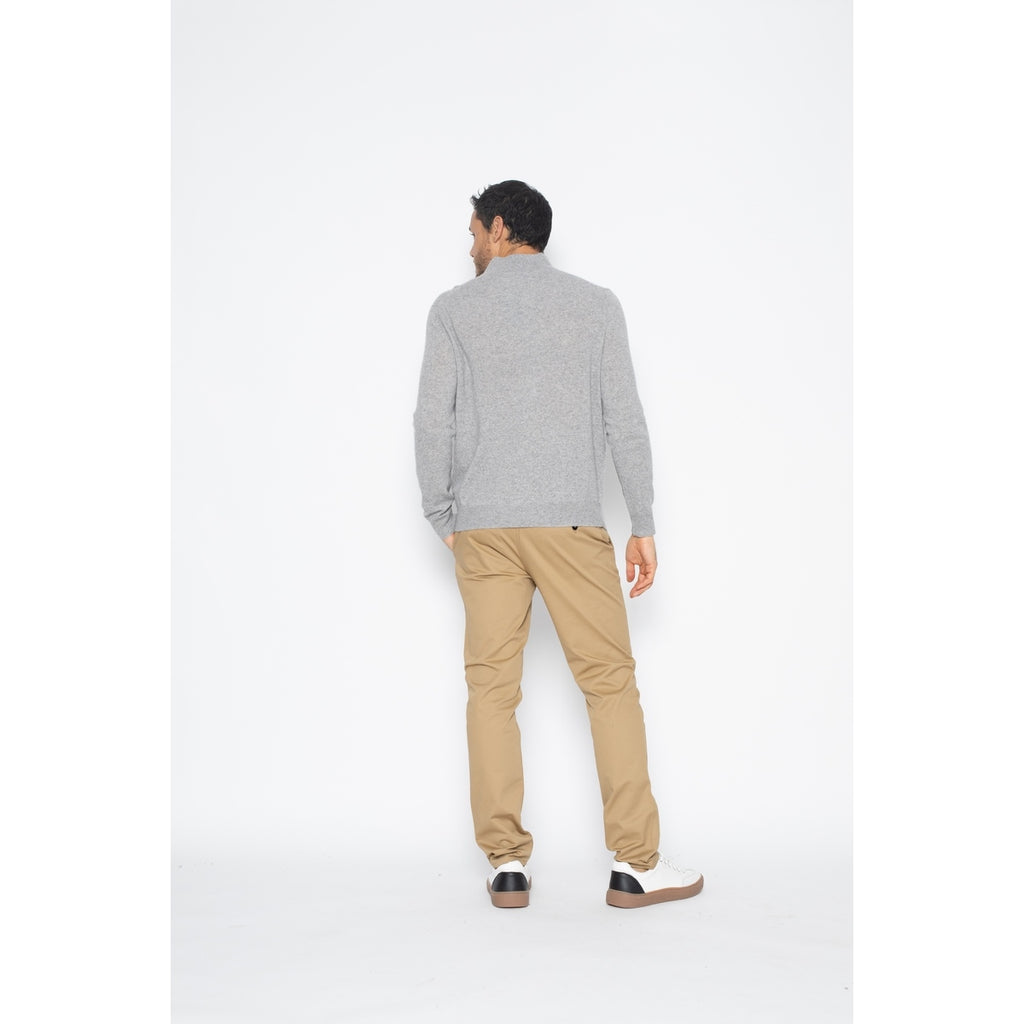 Pull Col Zippé Ambin Gris Chiné, Jersey, 100% Cachemire, 2 Fils - Homme