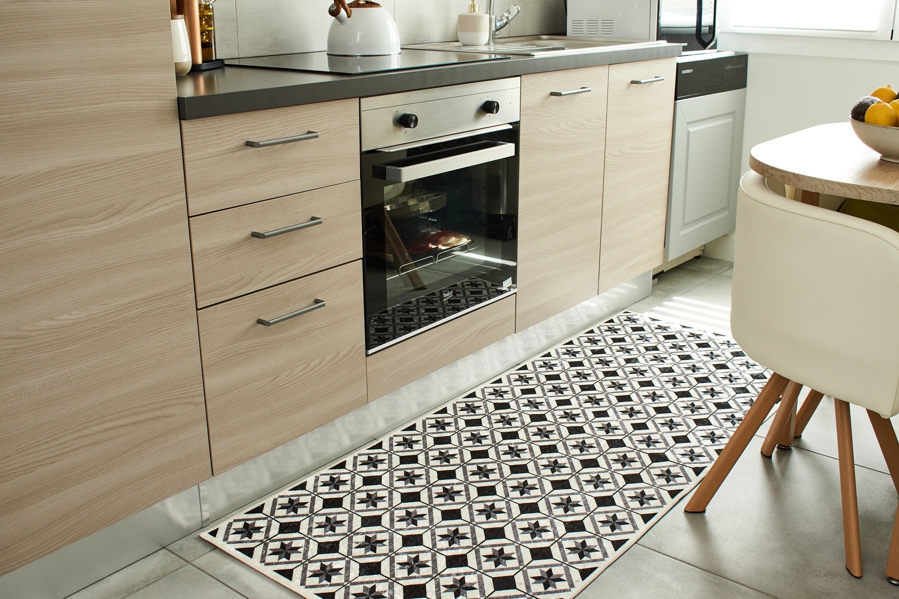 Azulejo - Tapis De Cuisine D'Intérieur - Polyester Imprimé - Noir