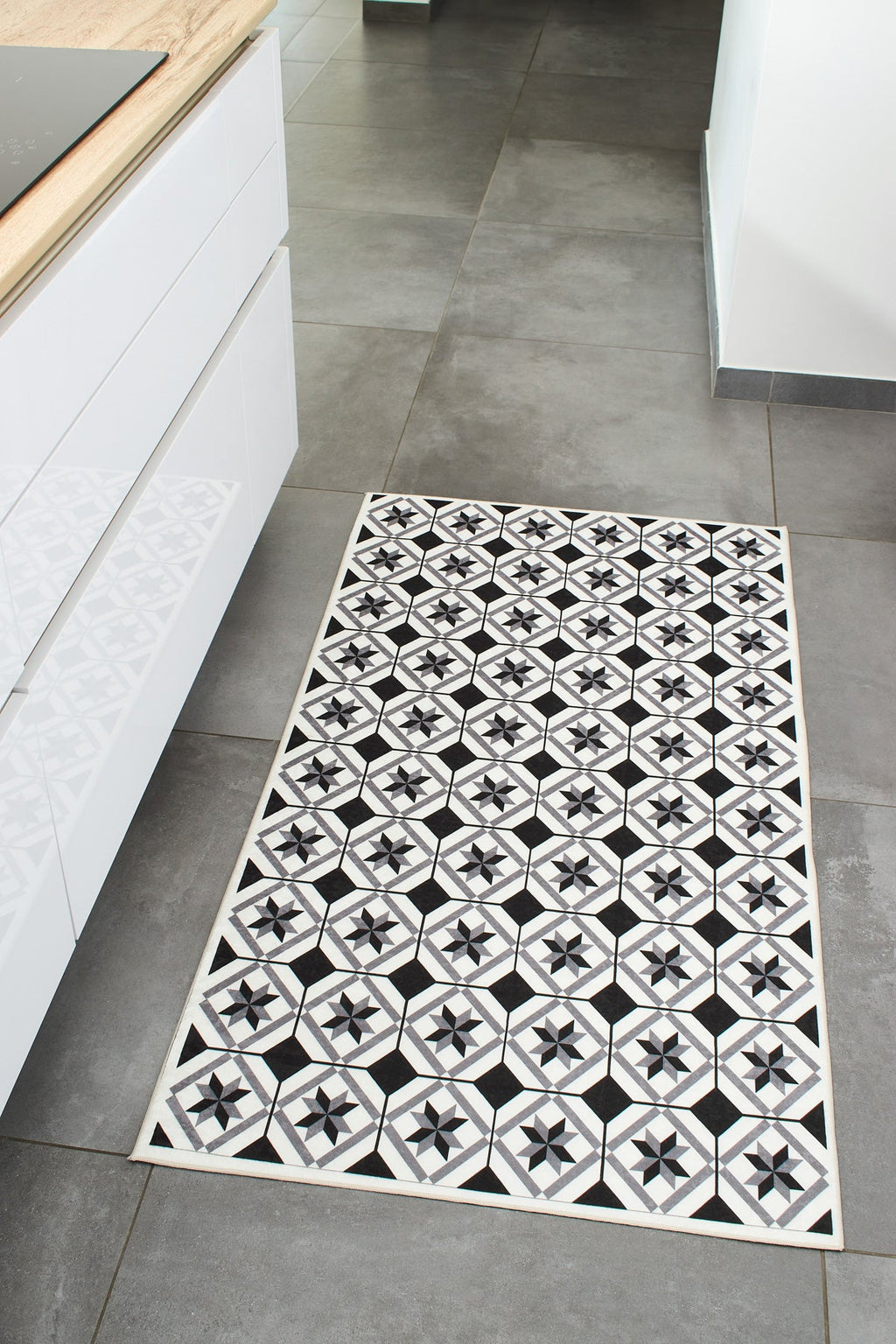 Azulejo - Tapis De Cuisine D'Intérieur - Polyester Imprimé - Noir