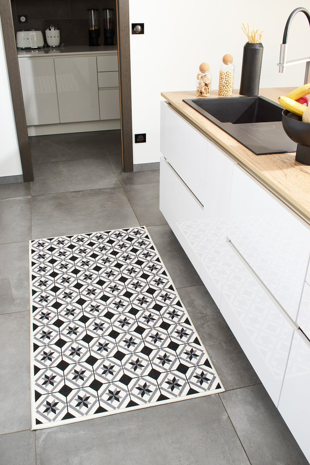 Azulejo - Tapis De Cuisine D'Intérieur - Polyester Imprimé - Noir