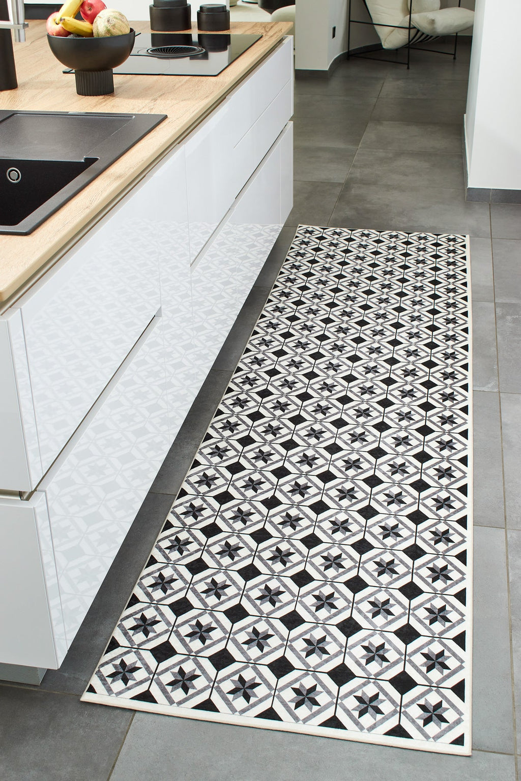 Azulejo - Tapis De Cuisine D'Intérieur - Polyester Imprimé - Noir