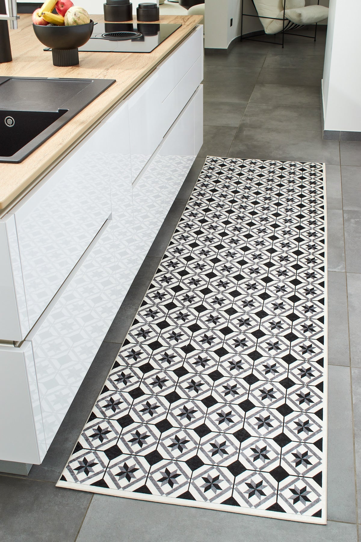 Azulejo - Tapis De Cuisine D'Intérieur - Polyester Imprimé - Noir