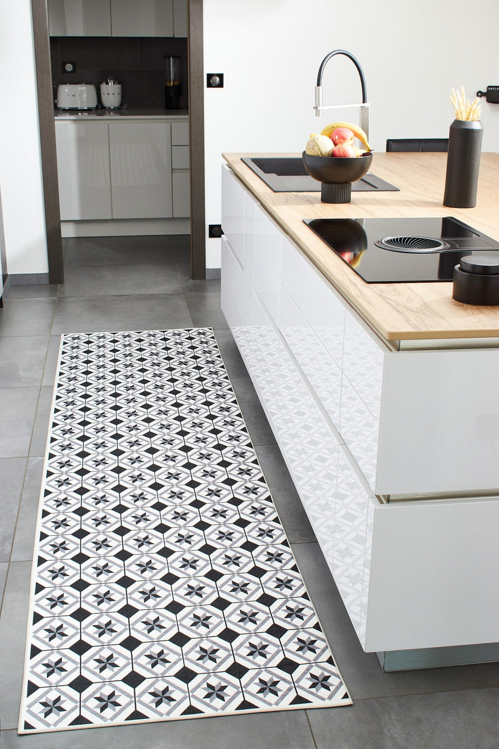 Azulejo - Tapis De Cuisine D'Intérieur - Polyester Imprimé - Noir