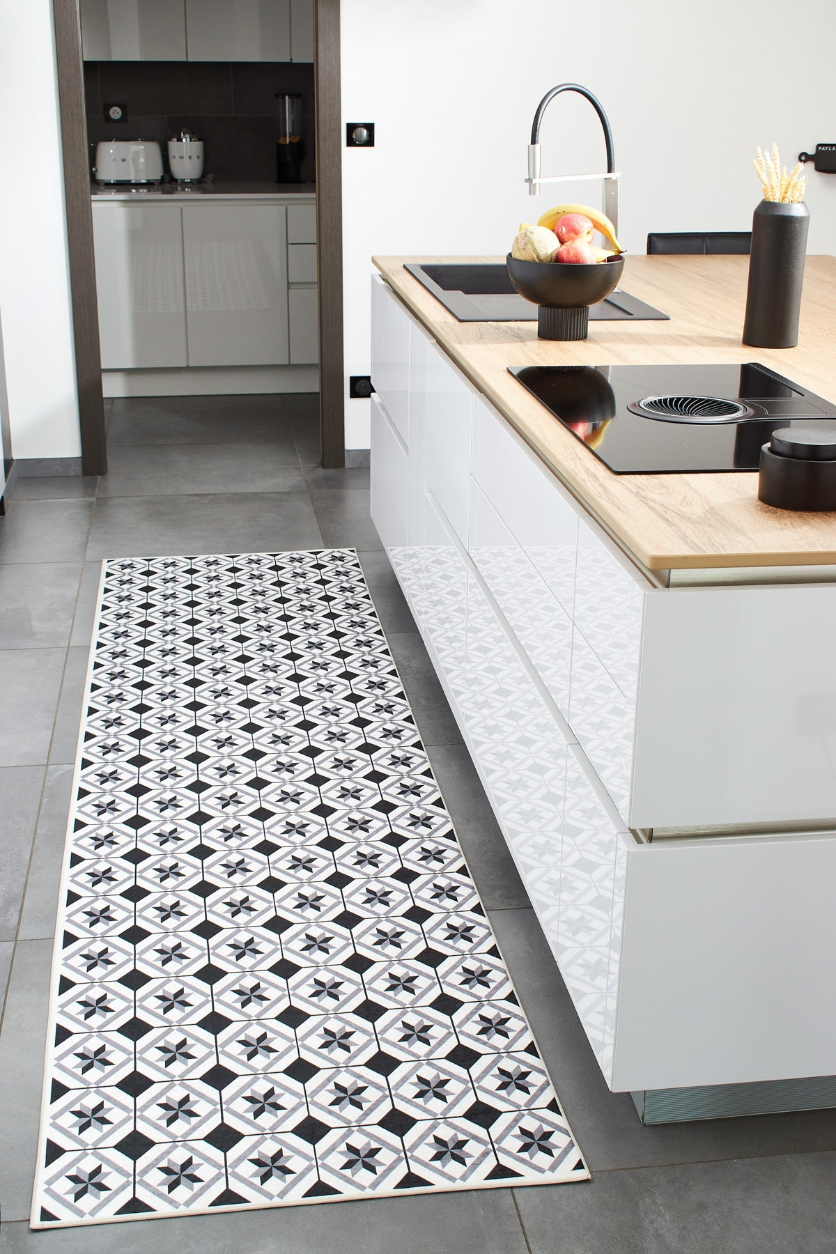 Azulejo - Tapis De Cuisine D'Intérieur - Polyester Imprimé - Noir