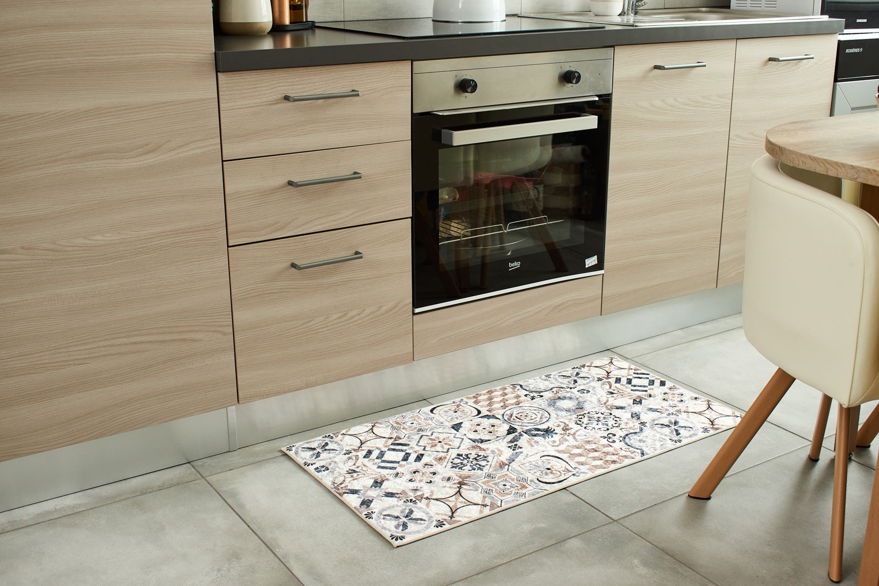 Azulejo - Tapis De Cuisine D'Intérieur - Polyester Imprimé - Marron