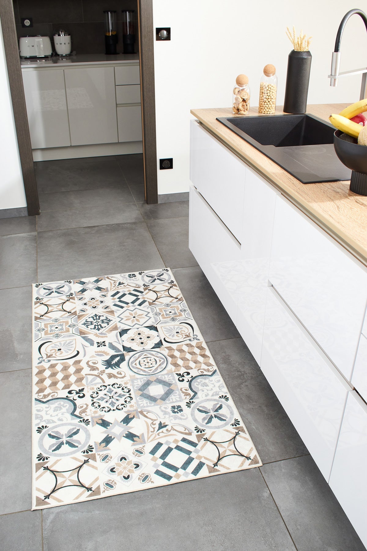 Azulejo - Tapis De Cuisine D'Intérieur - Polyester Imprimé - Marron