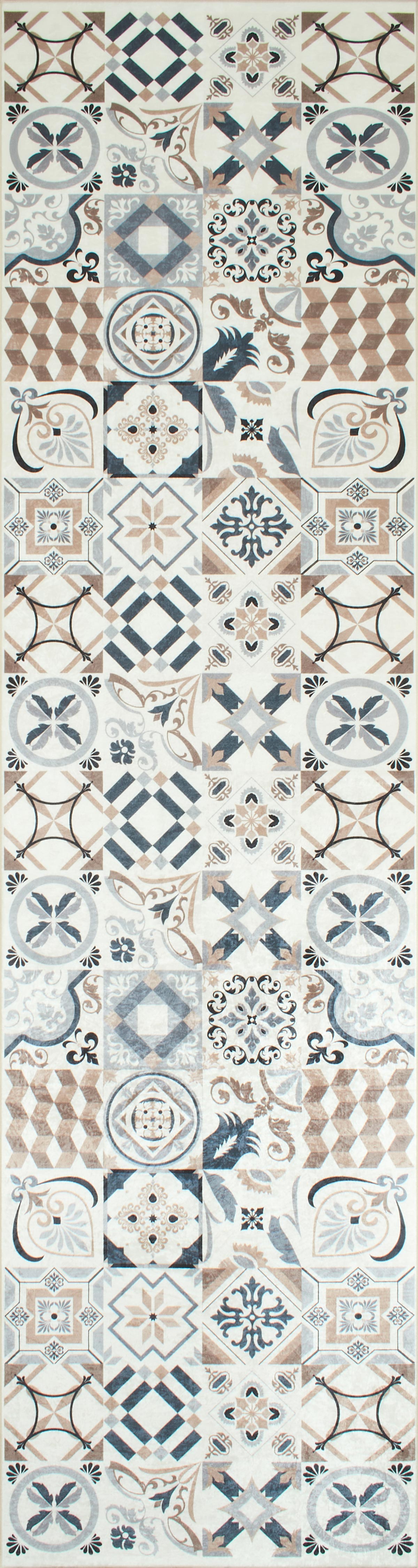 Azulejo - Tapis De Cuisine D'Intérieur - Polyester Imprimé - Marron
