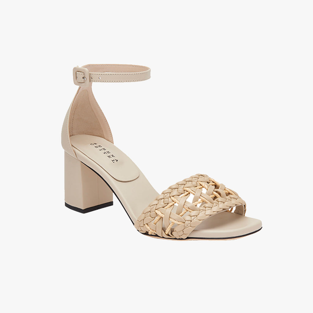 Almeria Nude Block Mid-Heel Ankle Sandal