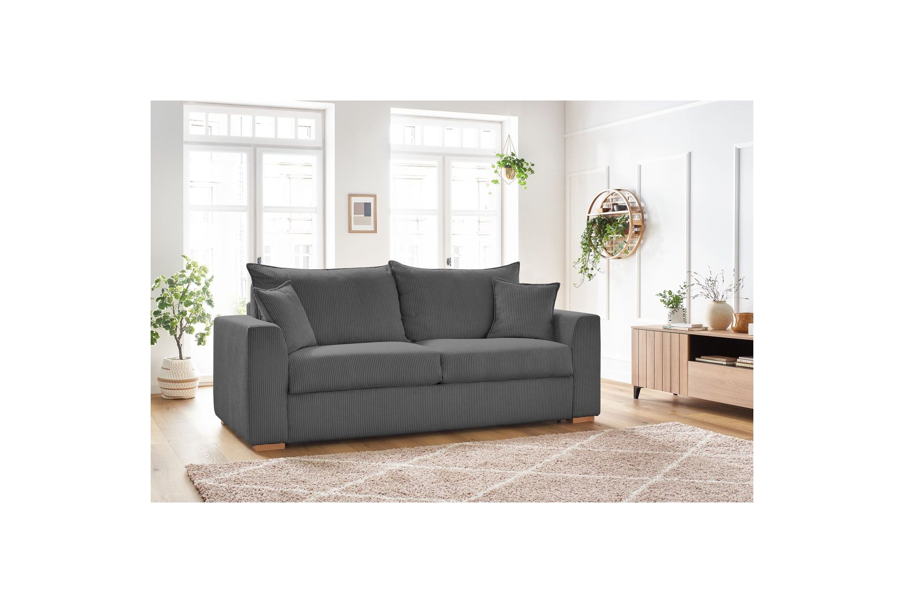 Augustin - Canapé Droit Convertible Ouverture Express - Velours Côtelé - 140X200