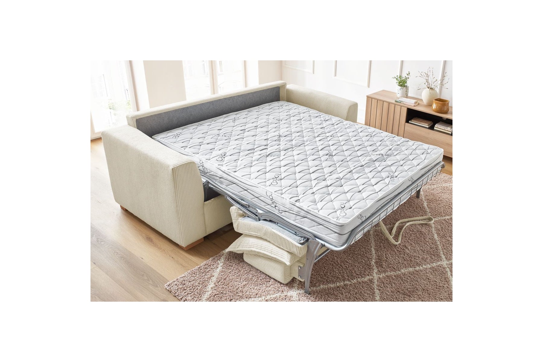 Augustin - Canapé Droit Convertible Ouverture Express - Velours Côtelé - 160X200