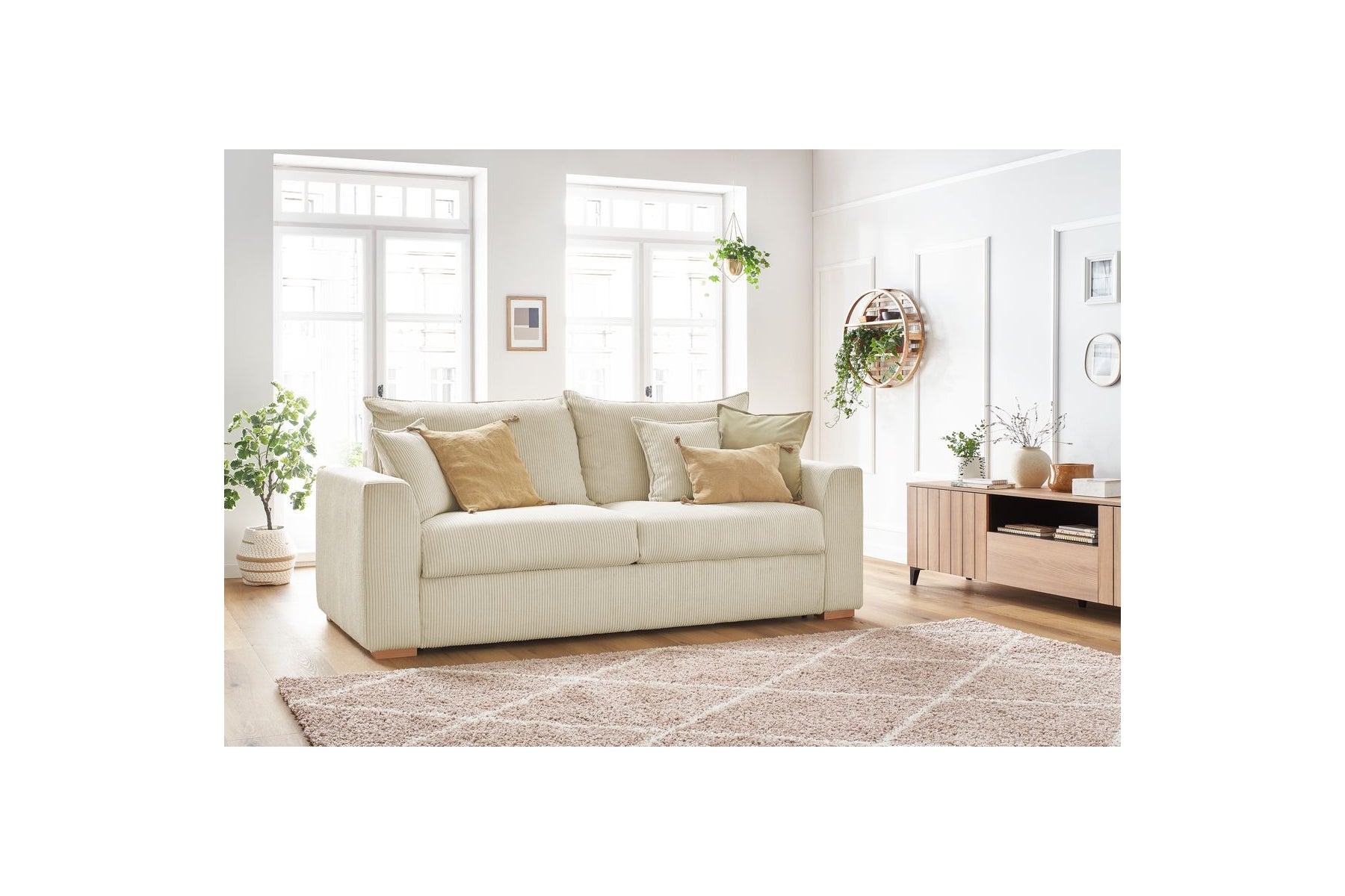 Augustin - Canapé Droit Convertible Ouverture Express - Velours Côtelé - 140X200